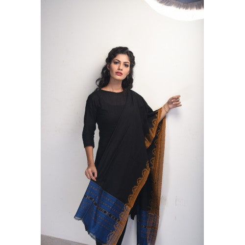 Orissa Ikat Handloom Cotton Black Dupatta For Women