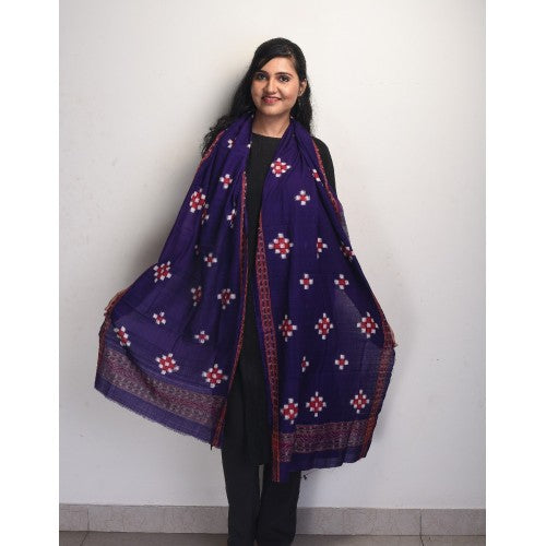 Orissa Ikat Handloom Cotton Blue Dupatta For Women