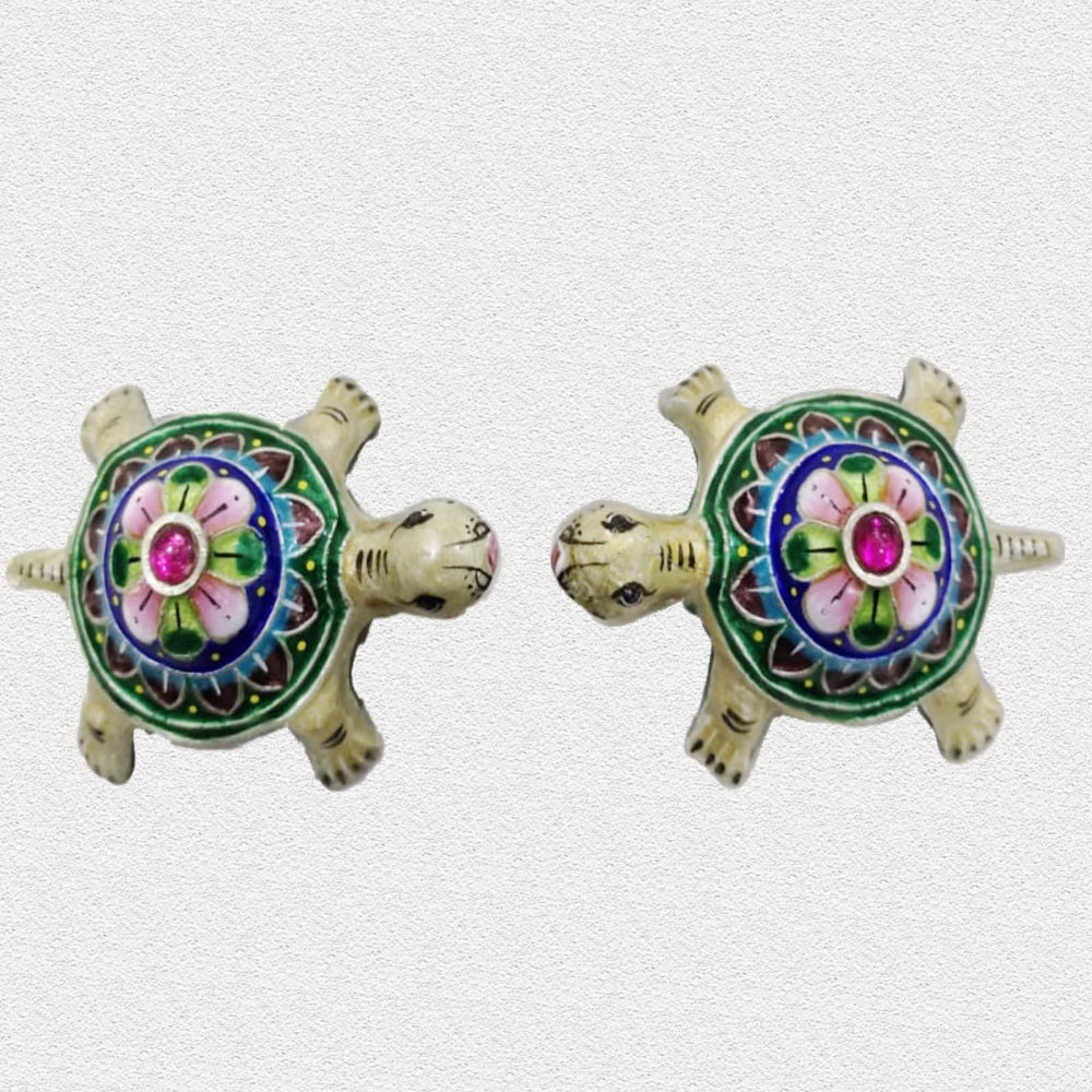Pair Of Tortoise Gulabi Meenakari Art