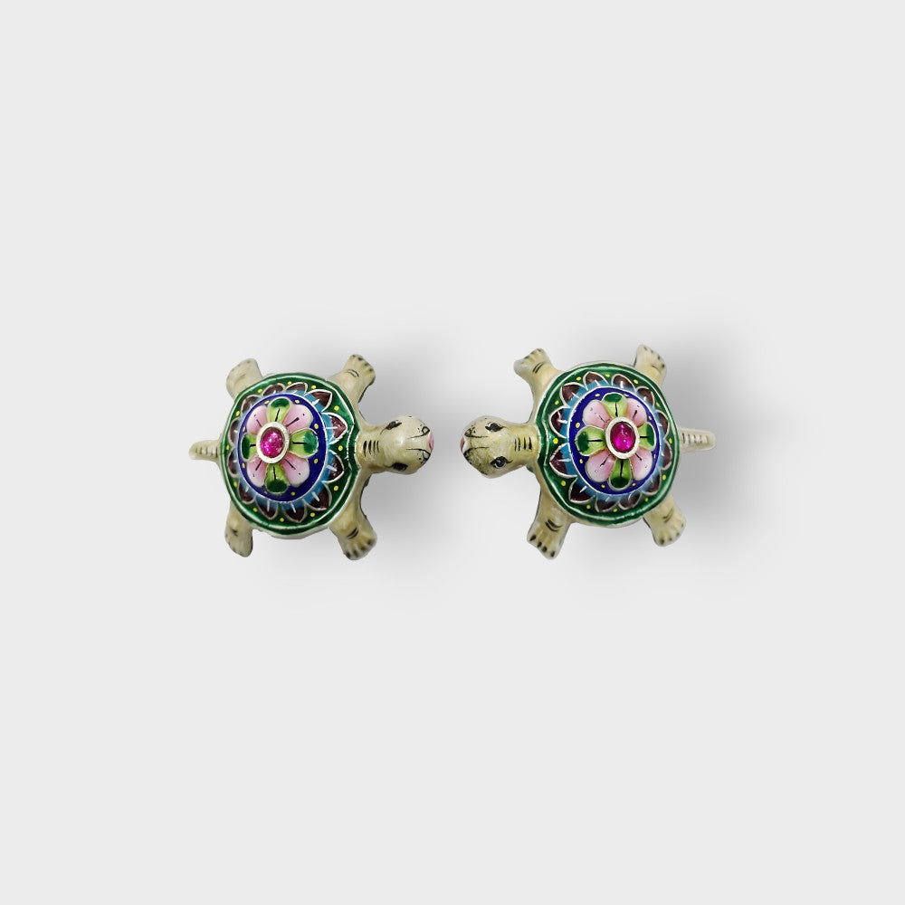 Pair Of Tortoise Gulabi Meenakari Art