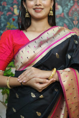 Paithani Saree Black Colour with Golden Pallu