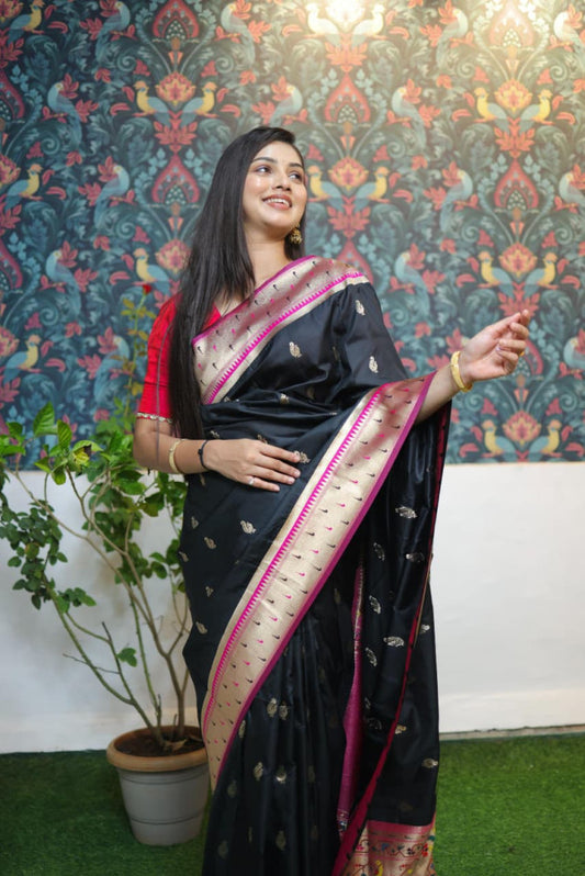 Paithani Saree Black Colour with Golden Pallu