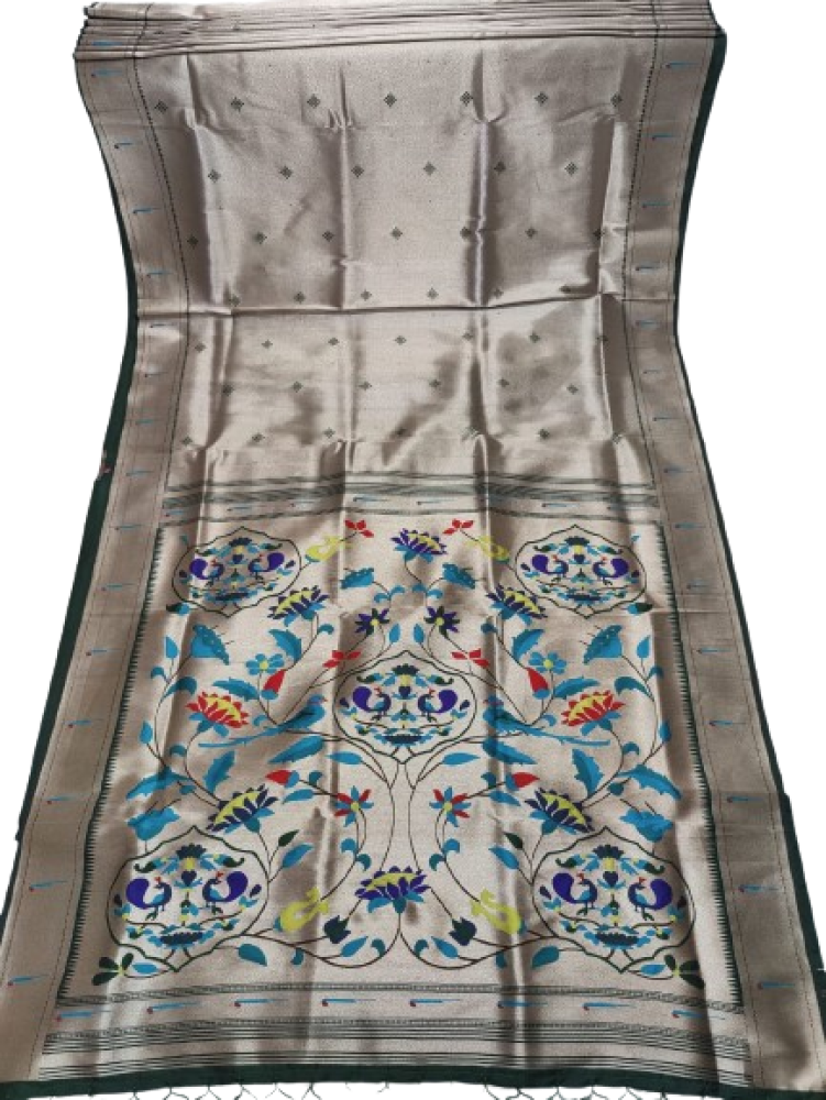 Paithani Saree Grey Colour with Blue Pallu