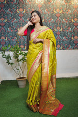 Paithani Saree Light Green Colour with Golden Pallu