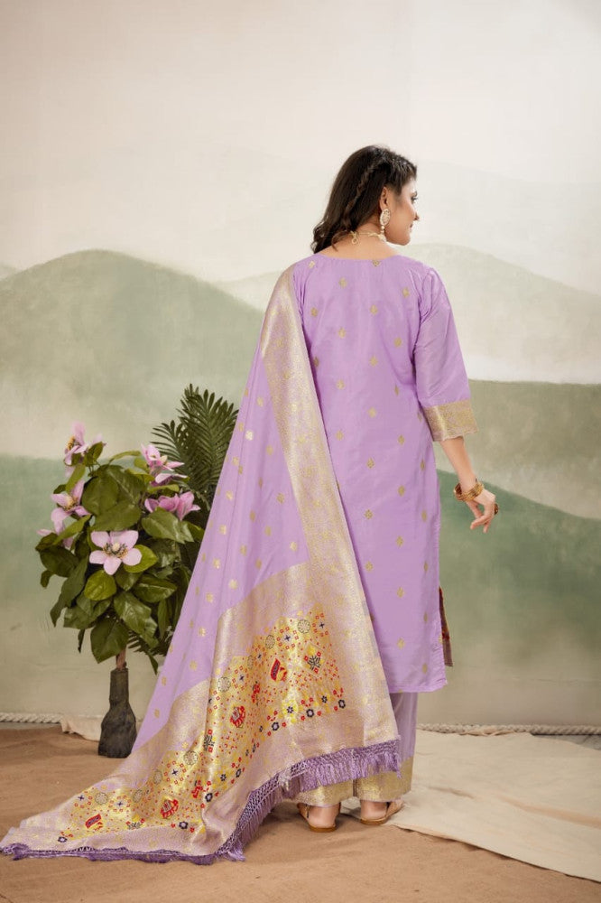 Paithani Sico Silk Unstitched Purple Suit Style 1