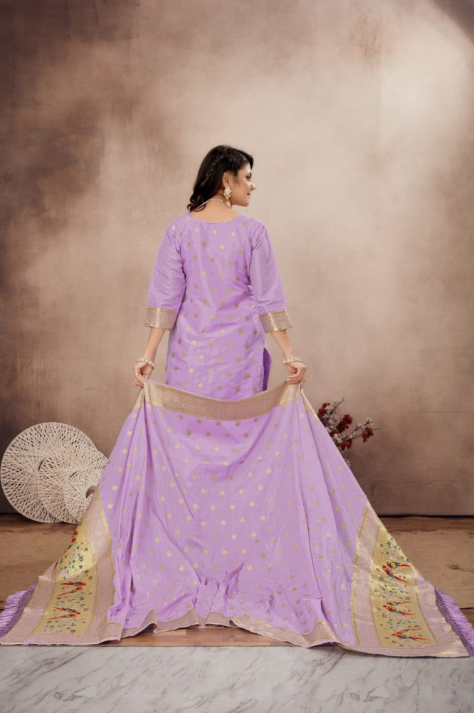 Paithani Sico Silk Unstitched Purple Suit Style 1