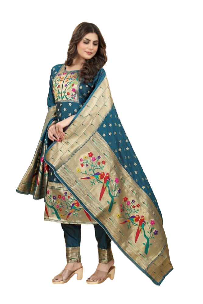 Paithani Suit Grey Colour