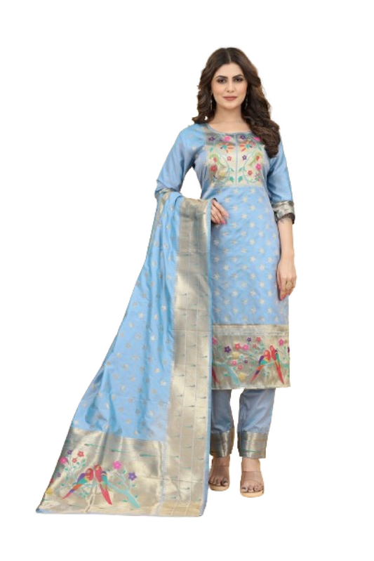 Paithani Suit Light Blue Colour