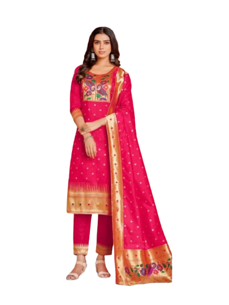 Paithani Suit Pink Colour