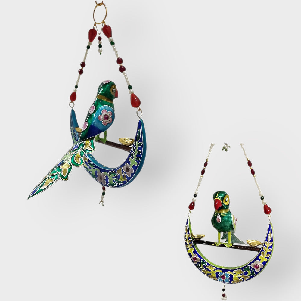 Parrot Half Ring Gulabi Meenakari Art