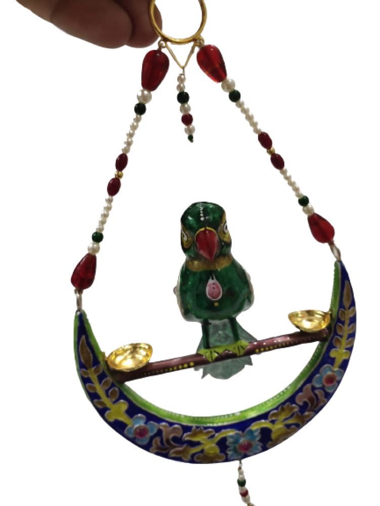 Parrot Half Ring Gulabi Meenakari Art