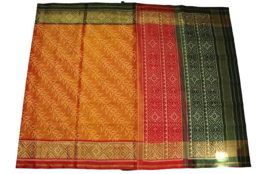 Patan Patola Saree Orange with Green Pallu