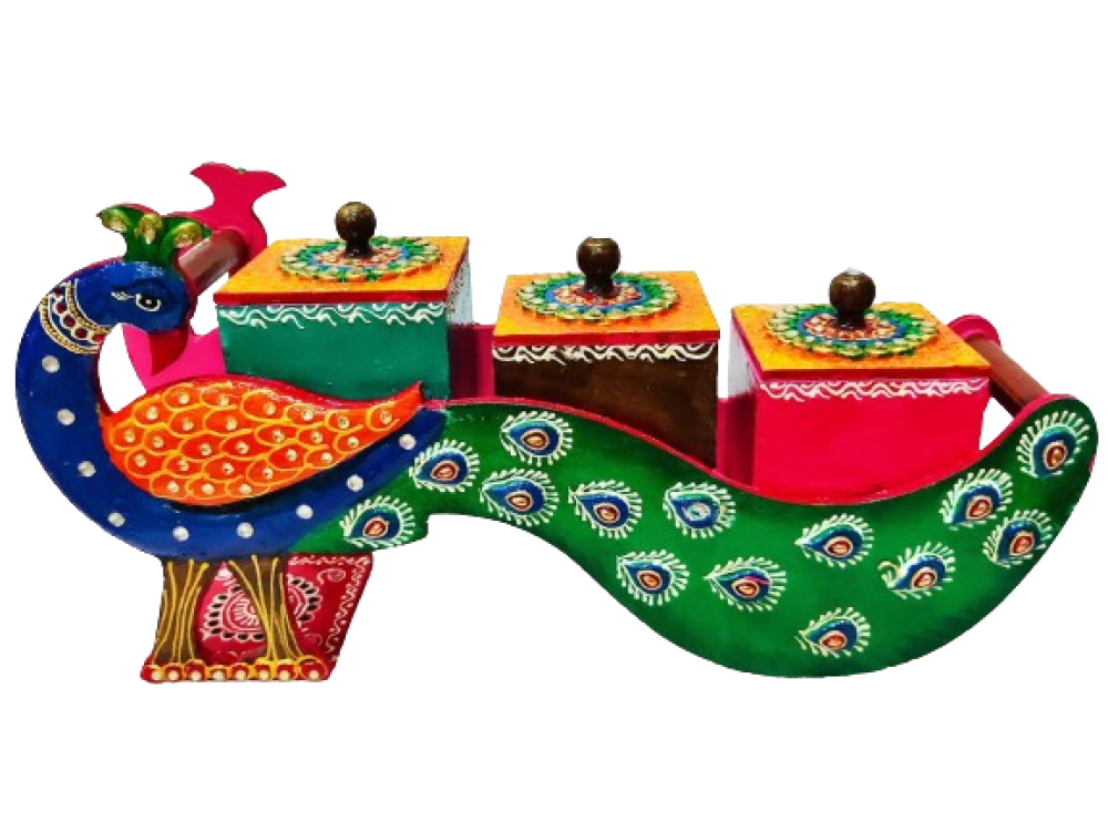 Peacock Design Wooden Dry Fruit Box