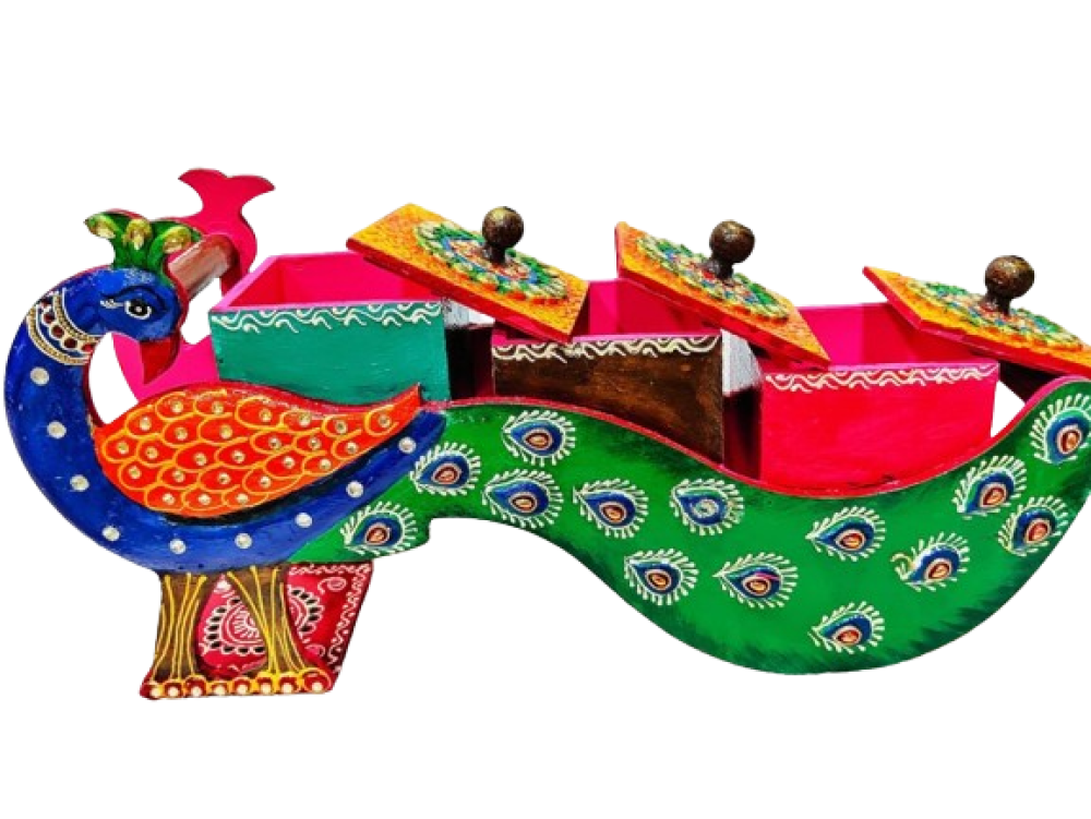 Peacock Design Wooden Dry Fruit Box