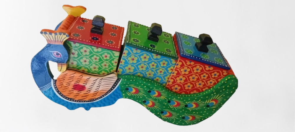 Peacock Design Wooden Dry Fruit Box