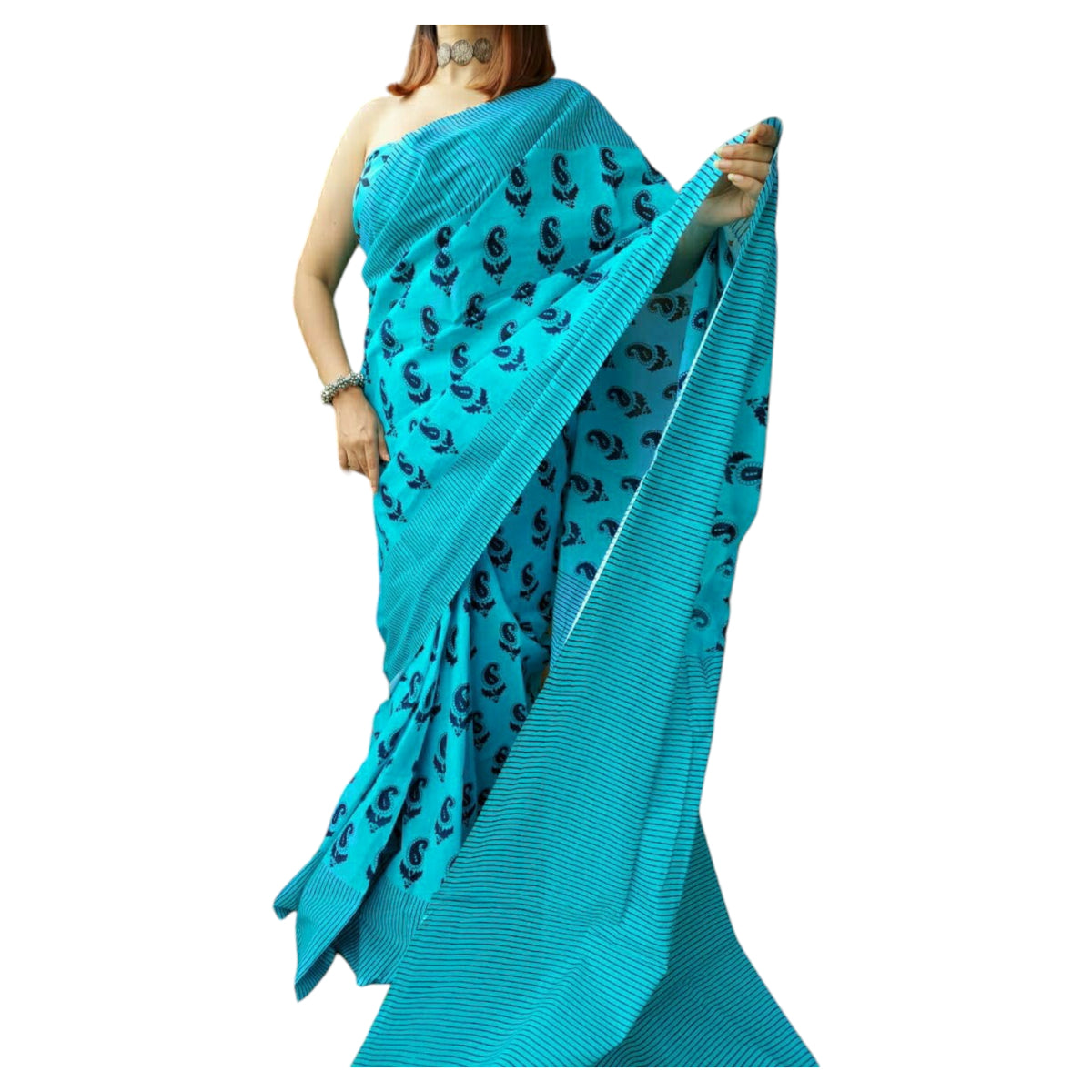 Bagru Print Sarees In Yellow Pink & Blue Colour