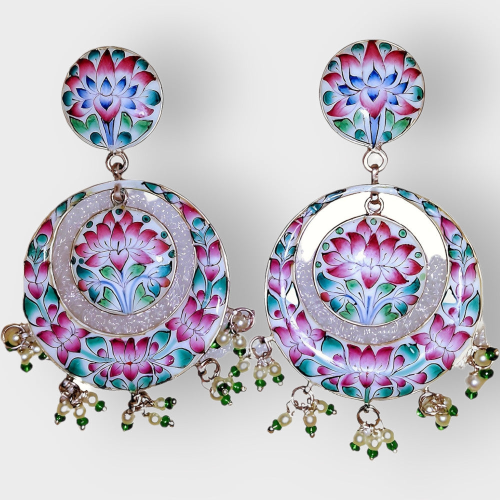 Pink Chandbali Earrings Meenakari Art