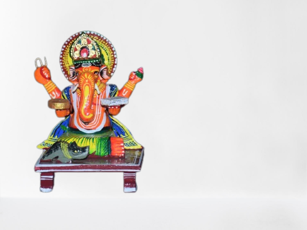 Pink Chauki Ganesh Wooden Piece