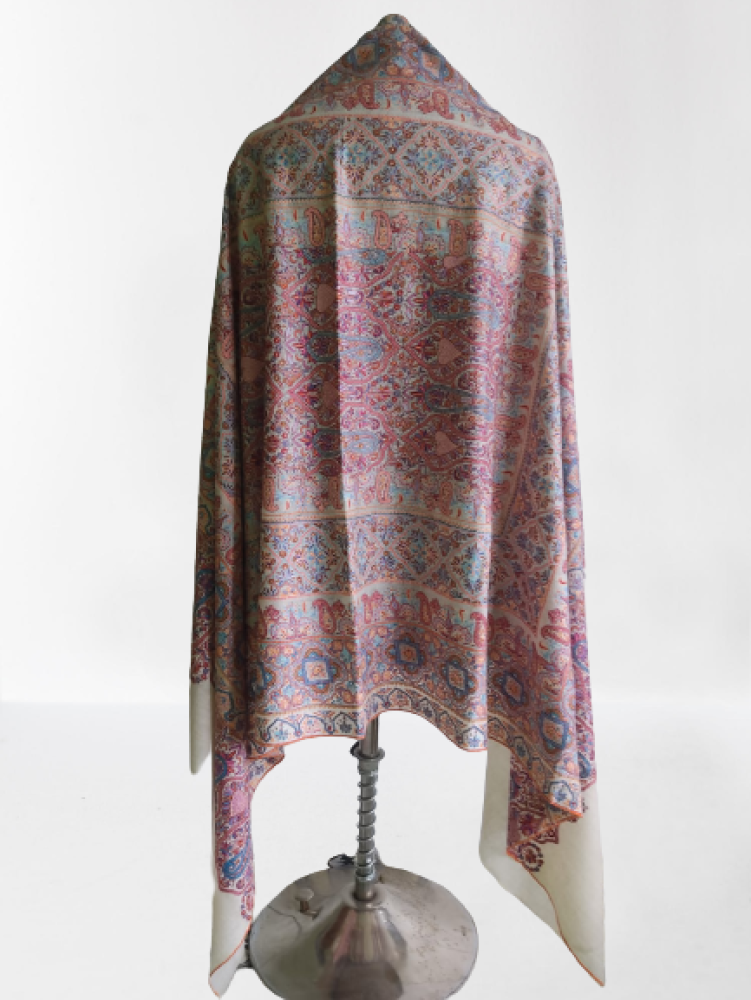 Pink & Cream Floral Design Kani Shawl