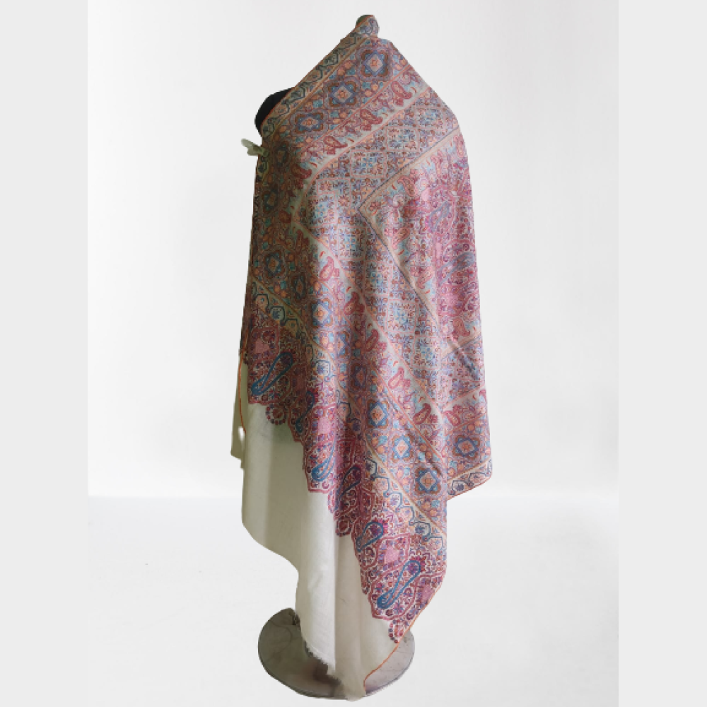 Pink & Cream Floral Design Kani Shawl