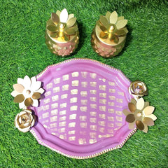 Pink & Golden Haldi Kumkum Set