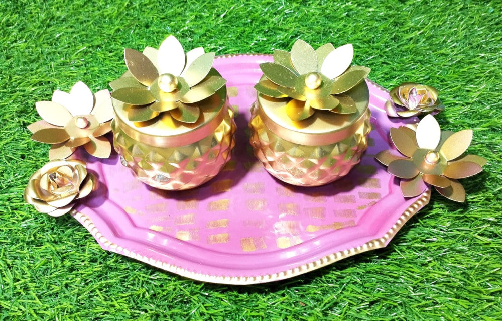 Pink & Golden Haldi Kumkum Set