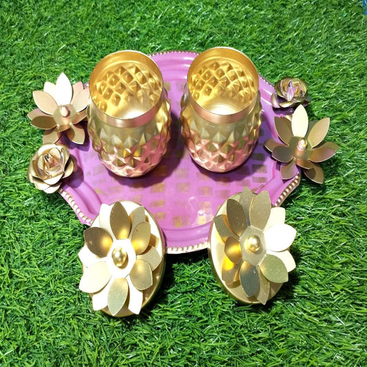 Pink & Golden Haldi Kumkum Set