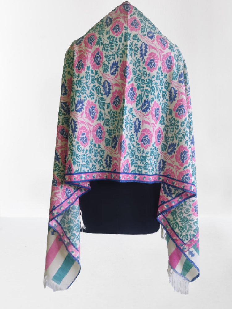 Pink & Green Floral Design Kani Shawl