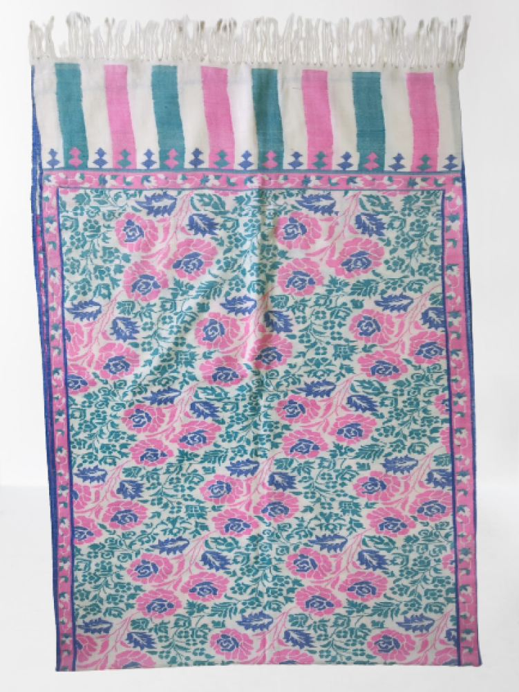 Pink & Green Floral Design Kani Shawl