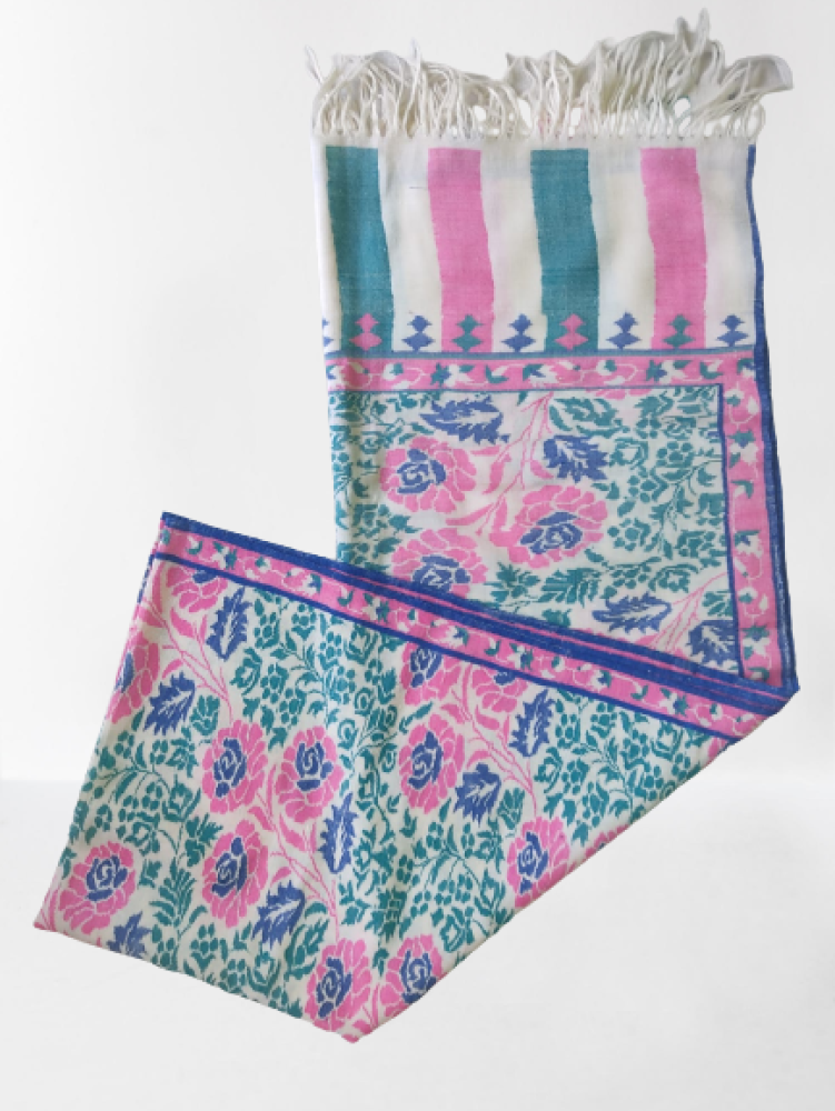 Pink & Green Floral Design Kani Shawl