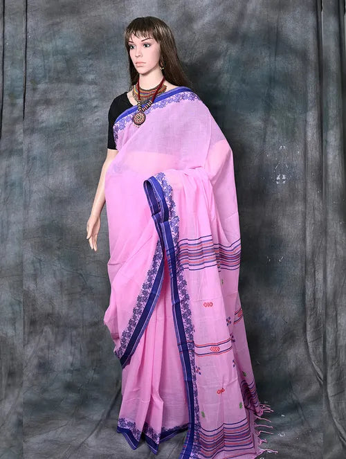Pink with blue Shantipur Saree