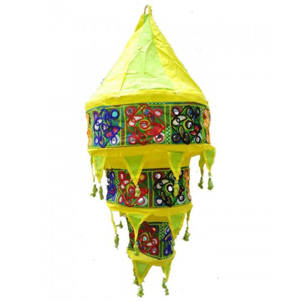 Beautiful Handmade Jhhoomar Pipli Traditional Applique Work Bright Yellow Color