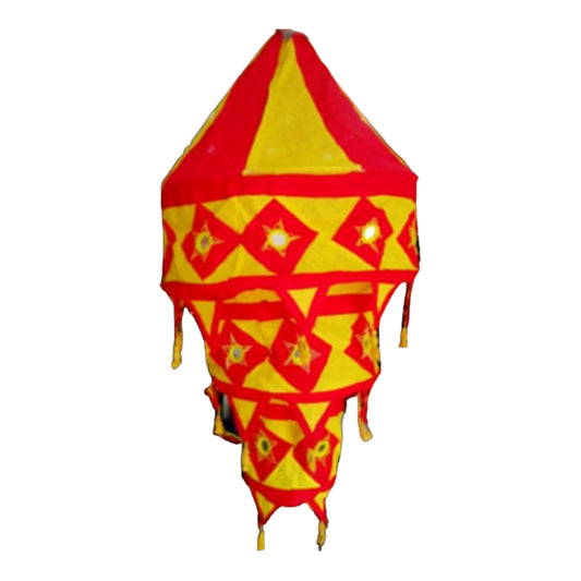 Pipli Traditional Applique Work Red & Yellow Jhumar Ceiling