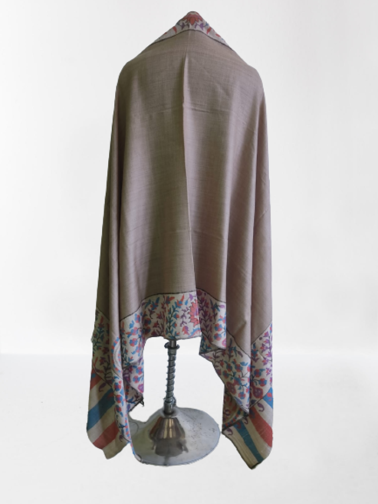 Plain Light Brown Floral Boarderd Kani Shawl
