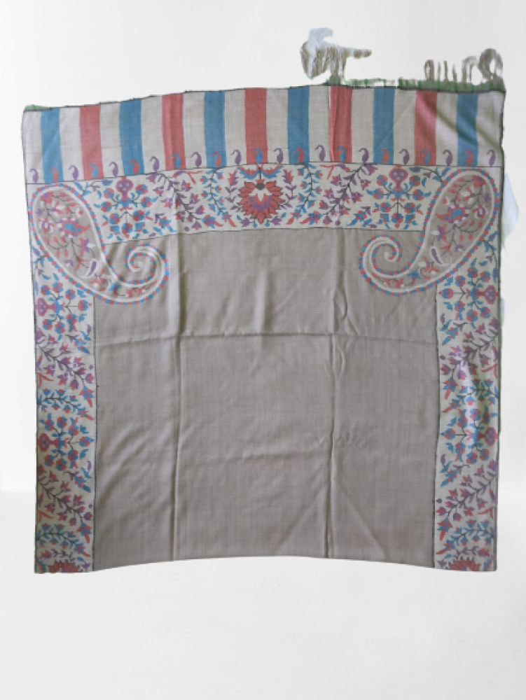 Plain Light Brown Floral Boarderd Kani Shawl