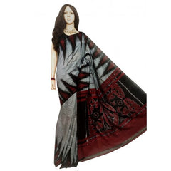 Traditional Pochampally Ikat Handloom Beautiful Grey & Red Cotton Saree for Women