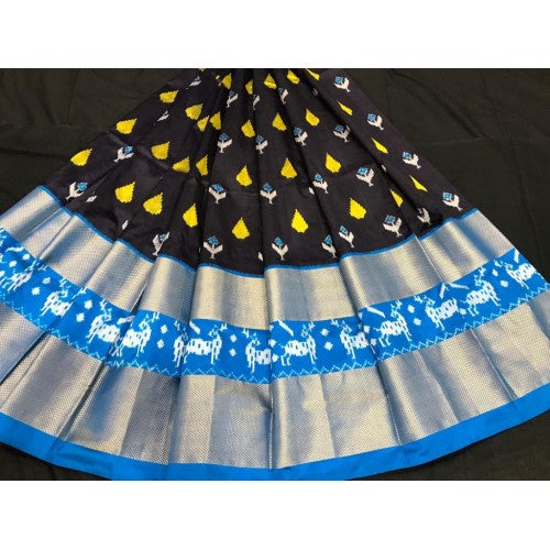 Pochampally Ikat Beautiful Black Colour & Sky Blue Border