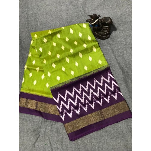 Pochampally Ikkat Beautiful Light Weighted Silk Light Green Colour Saree for Women