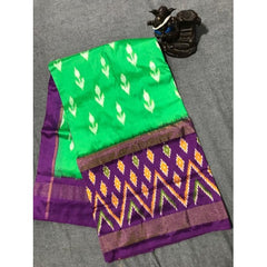 Pochampally Ikkat Beautiful Light Weighted Silk Light Green Colour & Purple Border Saree for Cla