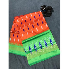Pochampally Ikkat Beautiful Light Weighted Silk Orange & Green Border Colour Saree for Classic W