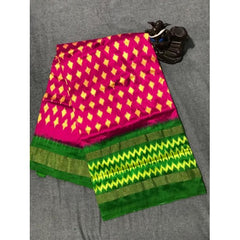 Pochampally Ikkat Beautiful Light Weighted Silk Red Colour & Green Border Saree for Classic Wome