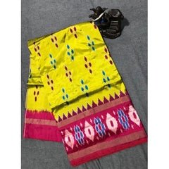 Pochampally Ikkat Beautiful Light Weighted Silk Yellow Colour & Red Border Saree for Classic Wom