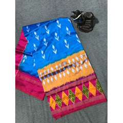 Beautiful Pochampally Ikkat Light Weighted Silk Sky Blue Colour & Red Border Saree for Classic W