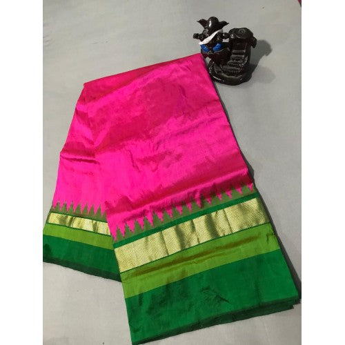 Prettify Pochampally Ikkat Light Weighted Silk Pink & Dark Green Border Mix Colour Saree for Cla