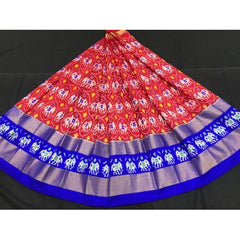 Alluring Pochampally Ikat Beautiful Red Color- Blue Border Lehanga for Women