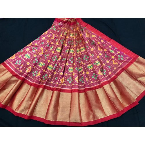 Alluring Pochampally Ikat Beautiful Red Colour-Golden Border Lehanga for Women