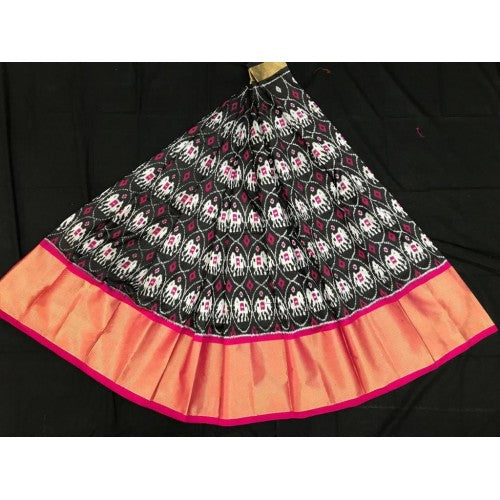 Alluring Pochampally Ikat Beautiful Black Colour-Red Border Lehanga for Women