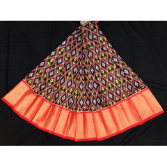 Alluring Pochampally Ikat Beautiful Black Colour Yellow Pattern Red Border Big Size Lehanga for Wome