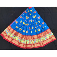 Alluring Pochampally Ikat Beautiful Dark Blue Colour Red Border Big Size Lehanga for Women