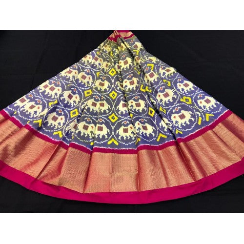 Alluring Pochampally Ikat Beautiful Violet Colour Golden Border Big Size Lehanga for Women